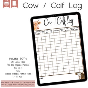 Beef Calving Logbook, Cow Calf Record Book, Cow Calf Log, Cattle Record, Printable Log Book, Goodnotes Log Book