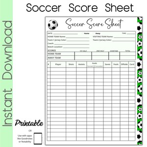 Voetbal Score Kaart, Voetbal Scoresheet
