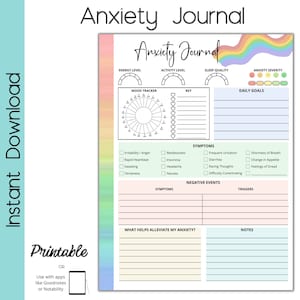 Anxiety Journal, Therapy Journal, Mental Health Journal, Self Care, Printable Journal, Goodnotes Journal Page