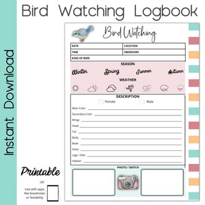 Vogel Beobachtung Logbuch, Homeschool Bird Log, Vogel Journal, Vogel beobachten Digital, Homeschool Natur, Vogel Studie Journal, druckbares Logbuch