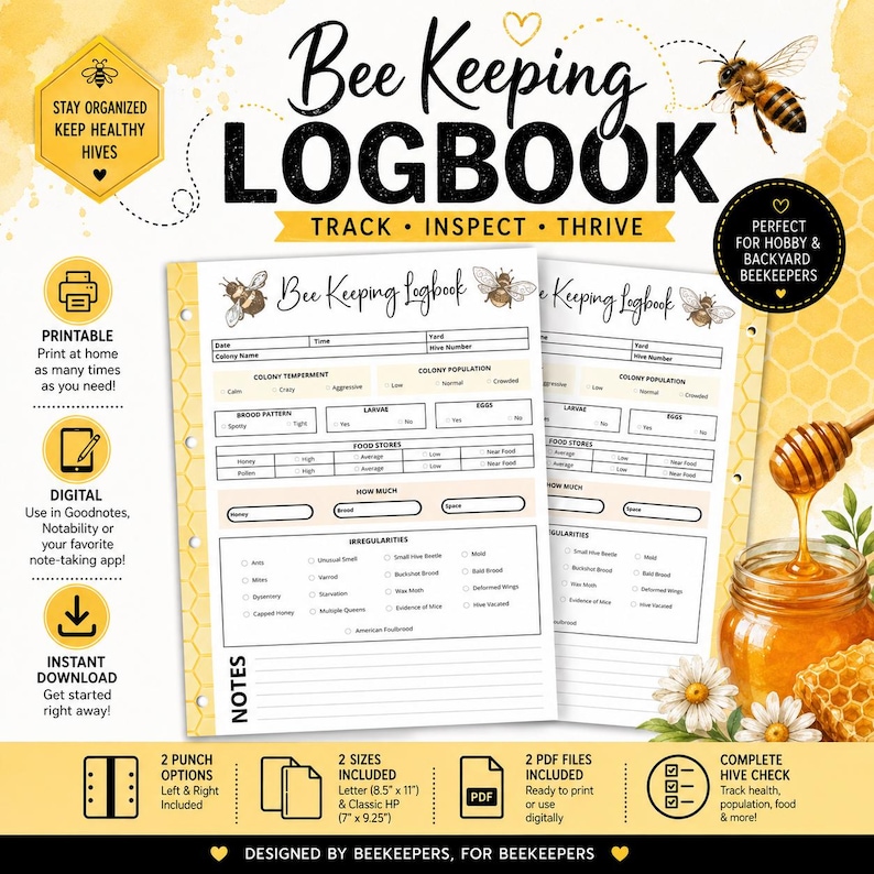 Bee Keeping Logbook Printable, Beekeeping Inspection Checklist, Hive ...