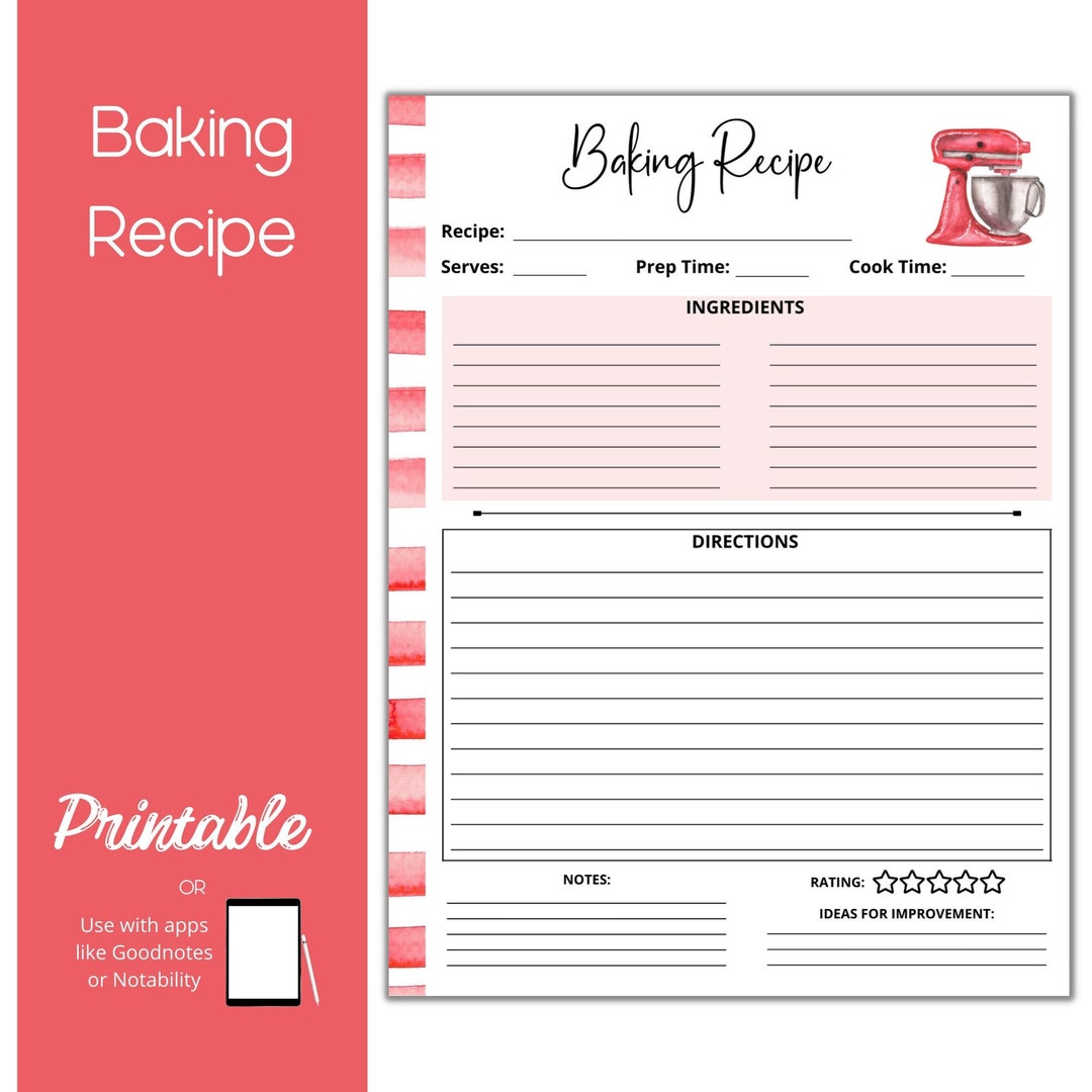 Baking Recipe Template, Printable Recipe Book, Editable Recipe Binder