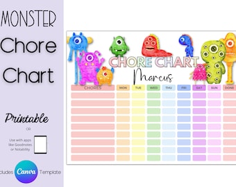 Paquete de tabla de tareas editable imprimible, Tabla de tareas para niños, Tabla de tareas para niños, Tareas domésticas, Tabla de recompensas para niños, Lista de tareas, Tabla para niños
