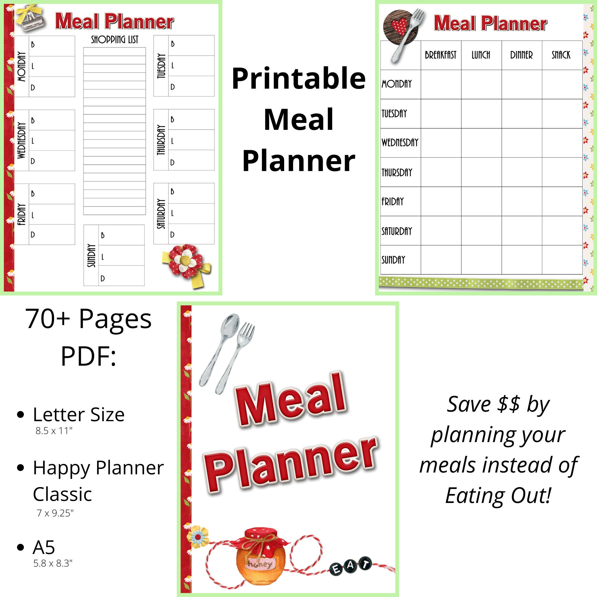 Meal Planner, Printable Planner Insert, Happy Planner Insert - Etsy