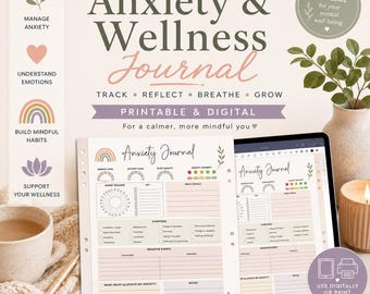 Anxiety Journal, Therapy Journal, Mental Health Journal, Self Care, Printable Journal, Goodnotes Journal Page