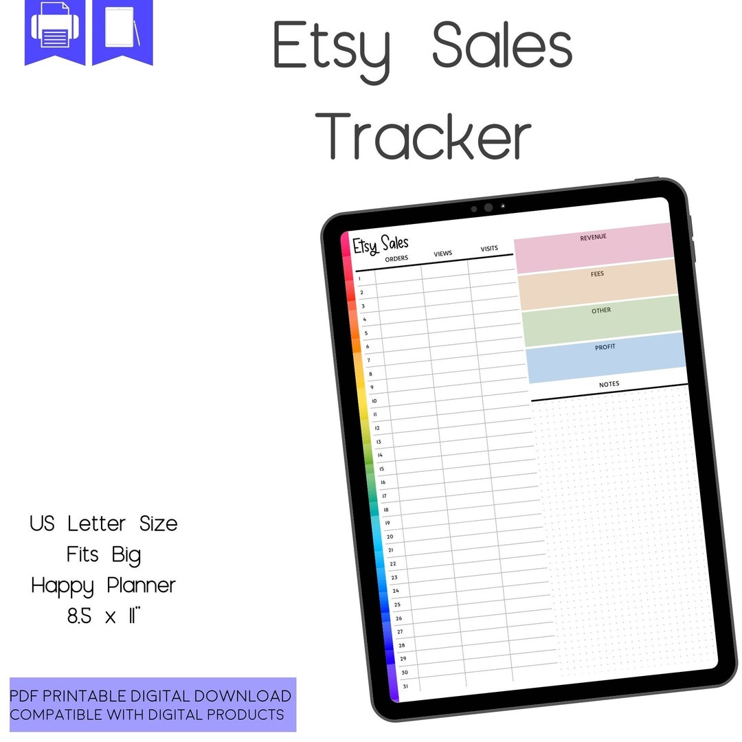 Etsy Sales Tracker, Printable Planner Page, Letter Size, Big HP - Etsy