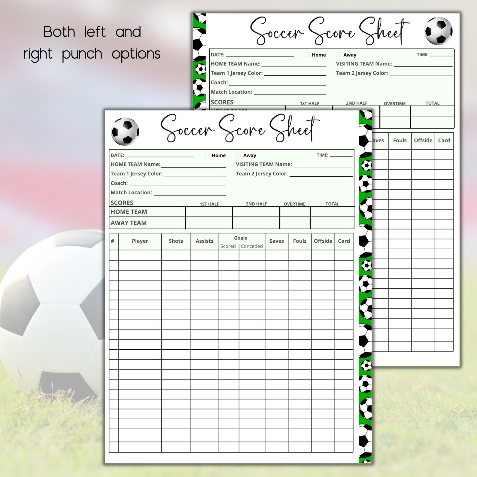 Soccer Score Card Soccer Scoresheet Etsy