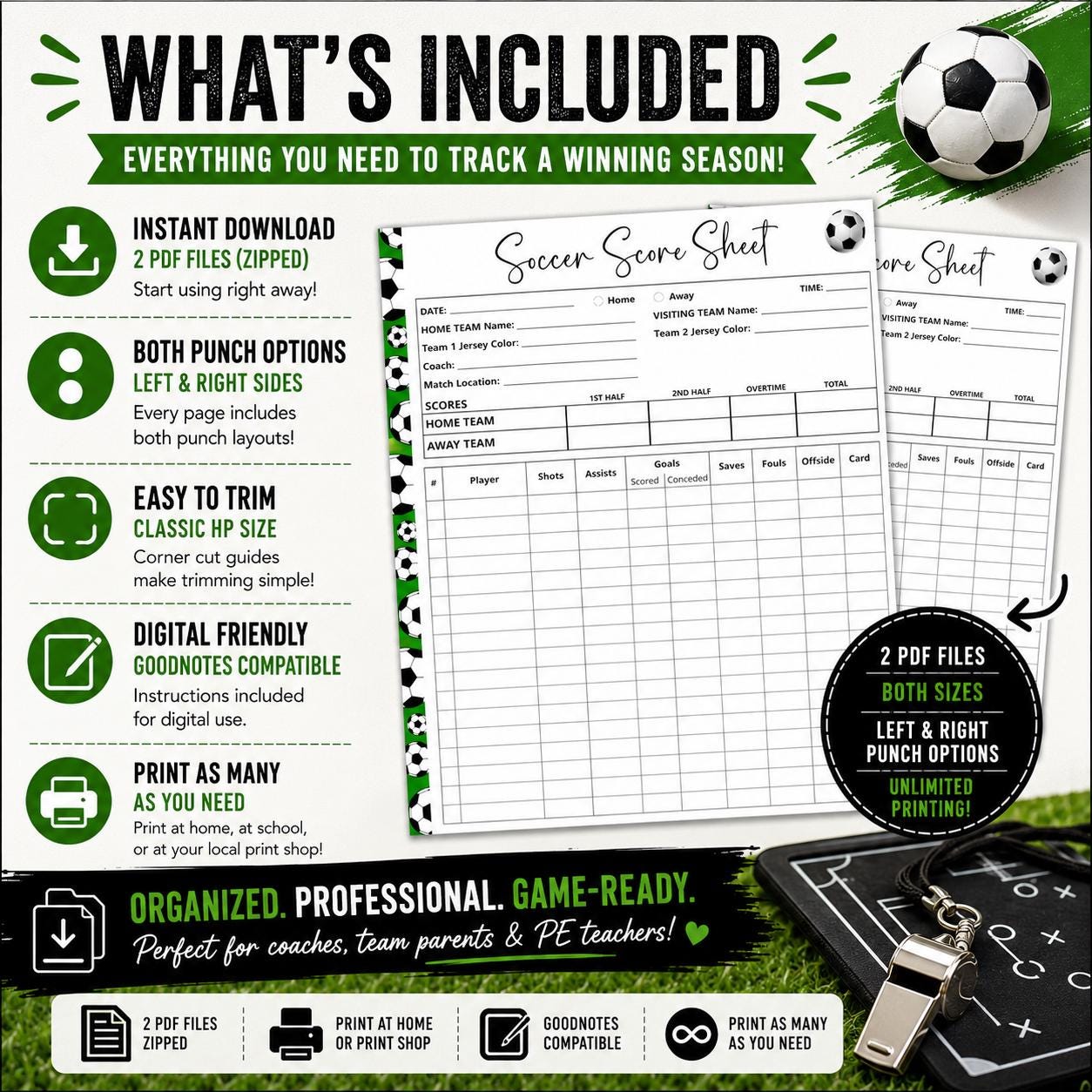Soccer Score Sheet Printable, Soccer Score Card, Soccer Coach Stat ...