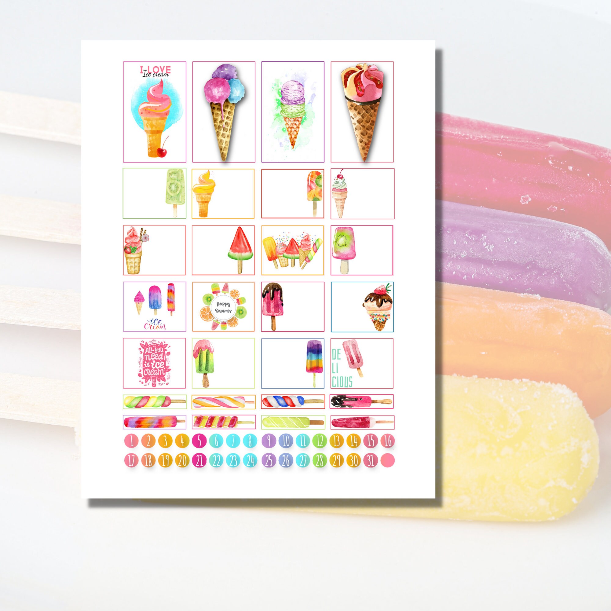 printable summer monthly planner stickers fits happy etsy