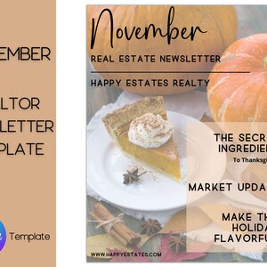 Real Estate November Newsletter, Real Estate Marketing, Realtor Newsletter, Realtor Email Marketing, Canva Template