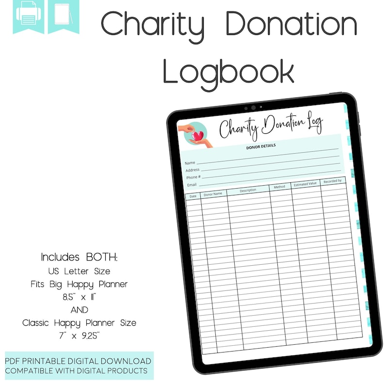 Charity Donation Log, Printable Donation Tracker Etsy