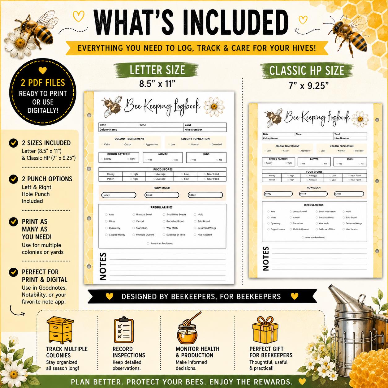 Beekeeping Journal Printable, Bee Hive Tracker Template, Bee Keeping ...