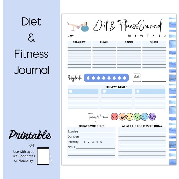 Diet and Workout Journal, Food and Fitness Journal, Workout Planner, Diet  Planner 