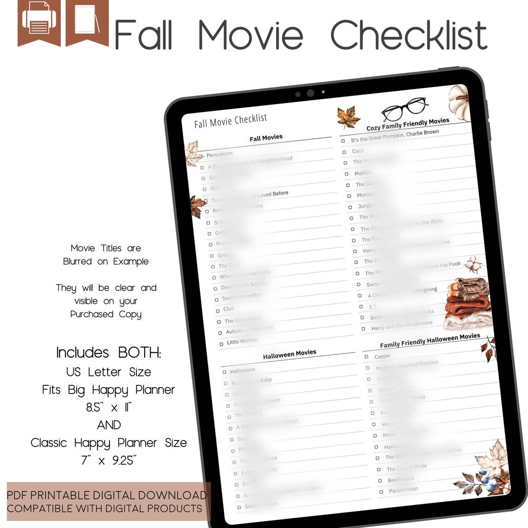 Fall Family Movie Night Checklist - Etsy