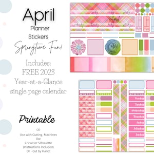 Spring Printable Planner Stickers, Digital Sticker Pack, Spring Planner Stickers, Weekly Kit, Spring Kit Pink Plaid