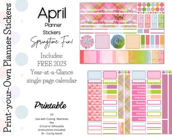 Spring Printable Planner Stickers, Digital Sticker Pack, Spring Planner Stickers, Weekly Kit, Spring Kit Pink Plaid