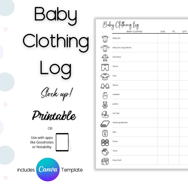 Baby Clothes Tracker,  Baby Clothing Inventory Tracker, Closet Inventory Chart, Baby Apparel List, Printable Clothes Inventory List