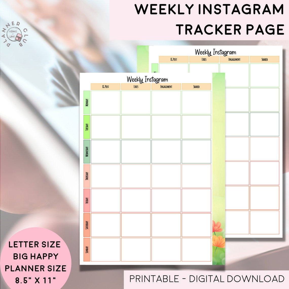 Weekly Instagram Tracker Printable Letter Size Big HP | Etsy