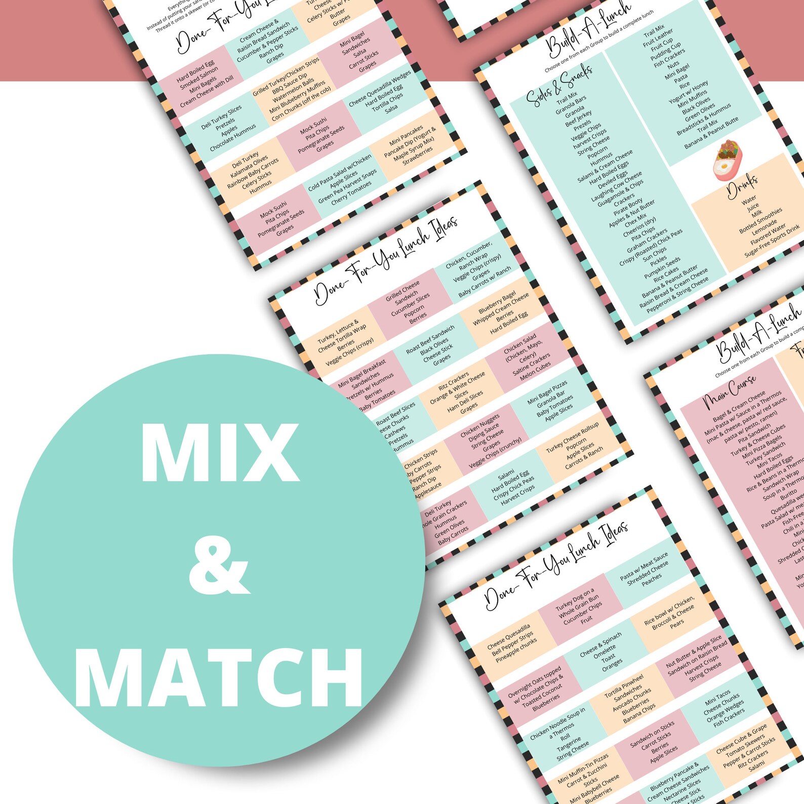 School Lunch Meal Planner, Kids Lunch Ideas - Etsy