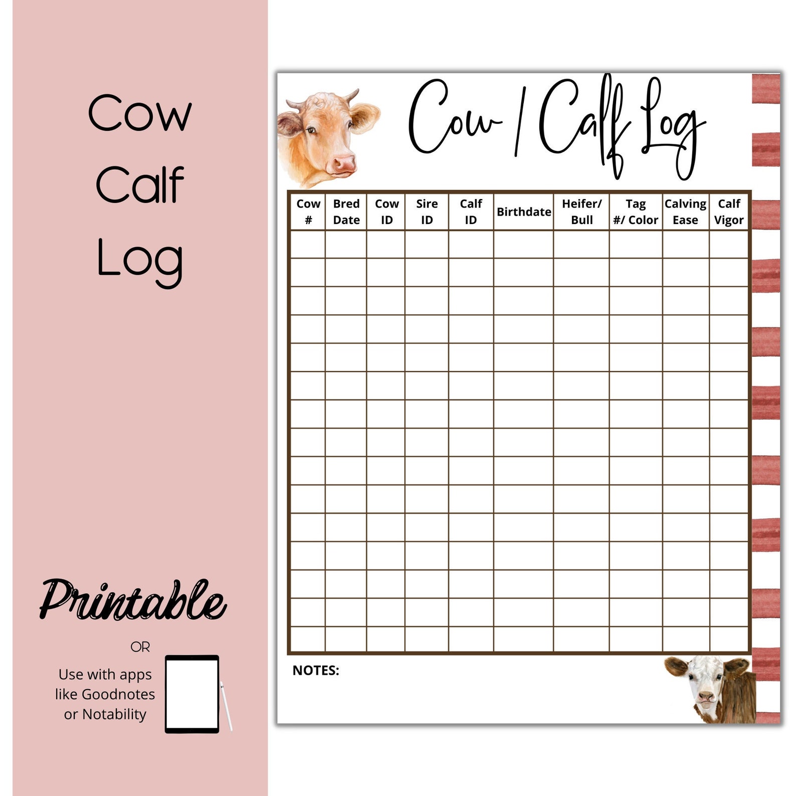 Beef Calving Logbook, Cow Calf Log, Cow Calf Record Book, Cattle Record Beef Calving Logbook, Cow Calf Log, Cow Calf Record Book, Cattle Record