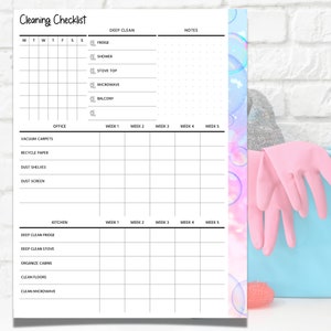 Weekly Cleaning Checklist, Printable Planner, 2 Pages, Happy Planner image 2