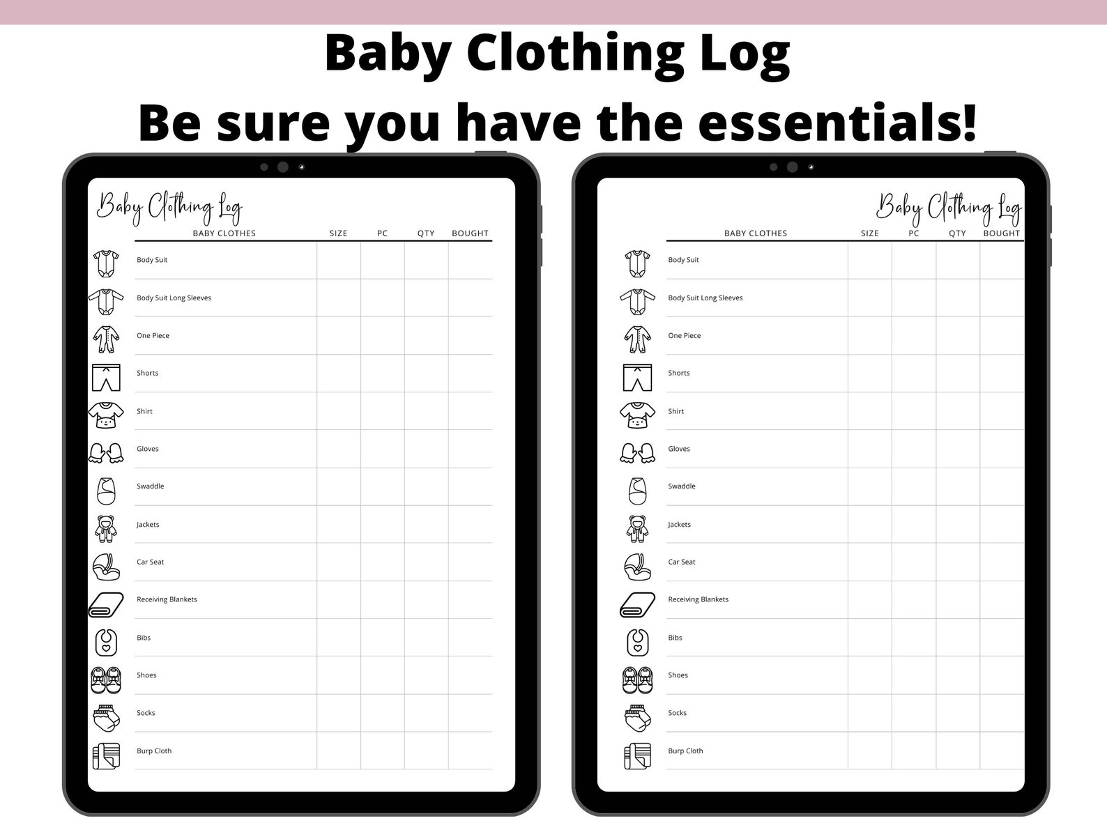 Baby Clothes Tracker, Baby Clothing Inventory Tracker, Closet Inventory Chart, Baby Apparel List