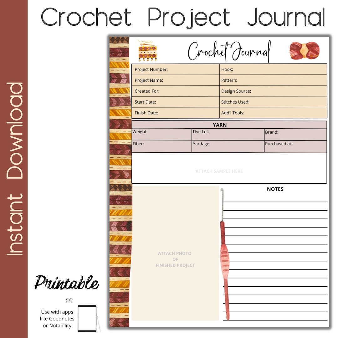 Printable Crochet Project Journal, Digital Download, Track Patterns