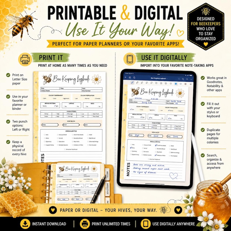 Beekeeping Log Book Printable, Beekeeper Gift, Hive Inspection ...