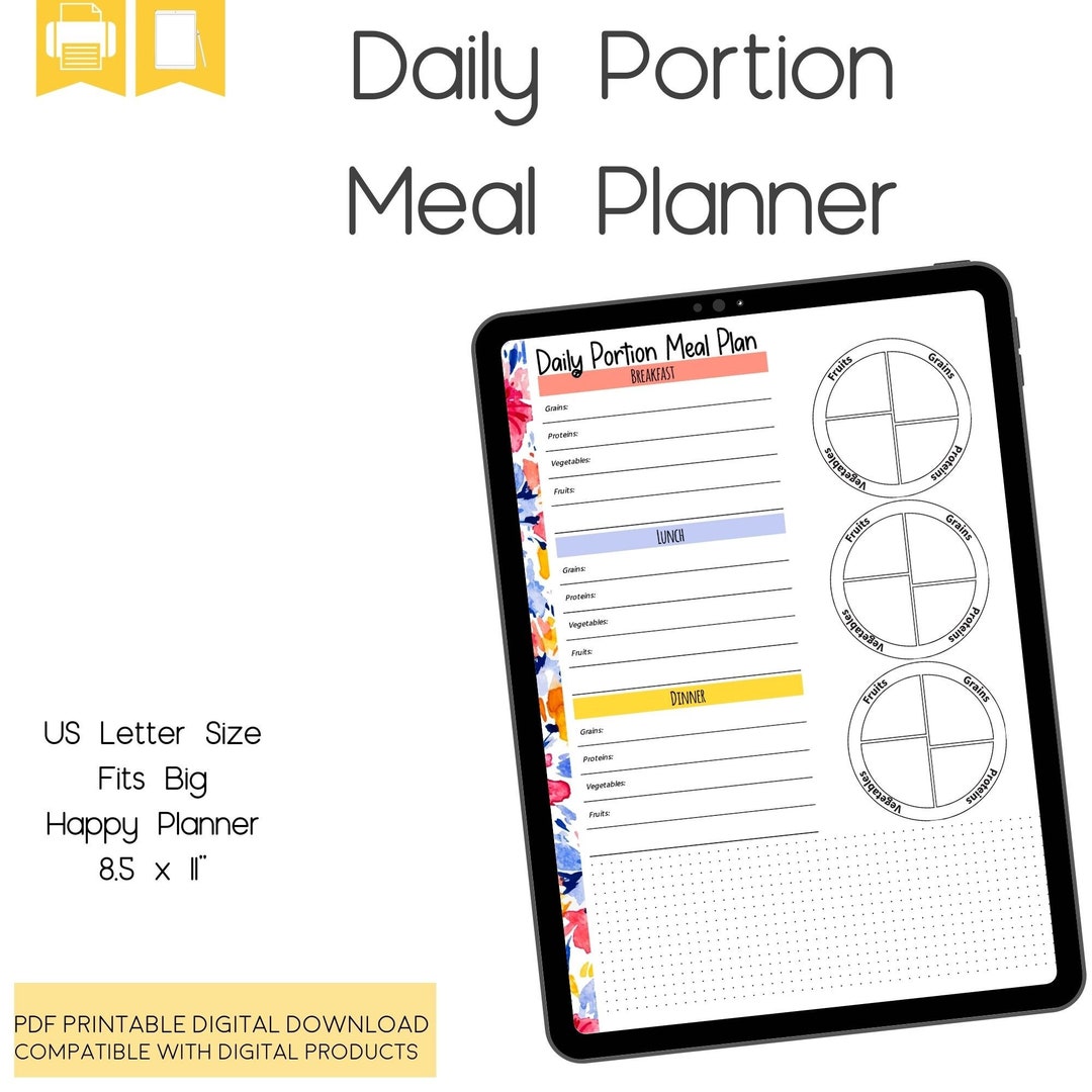 Portion Control Meal Planner, Fitness Planner, Letter Size, Big HP - Etsy