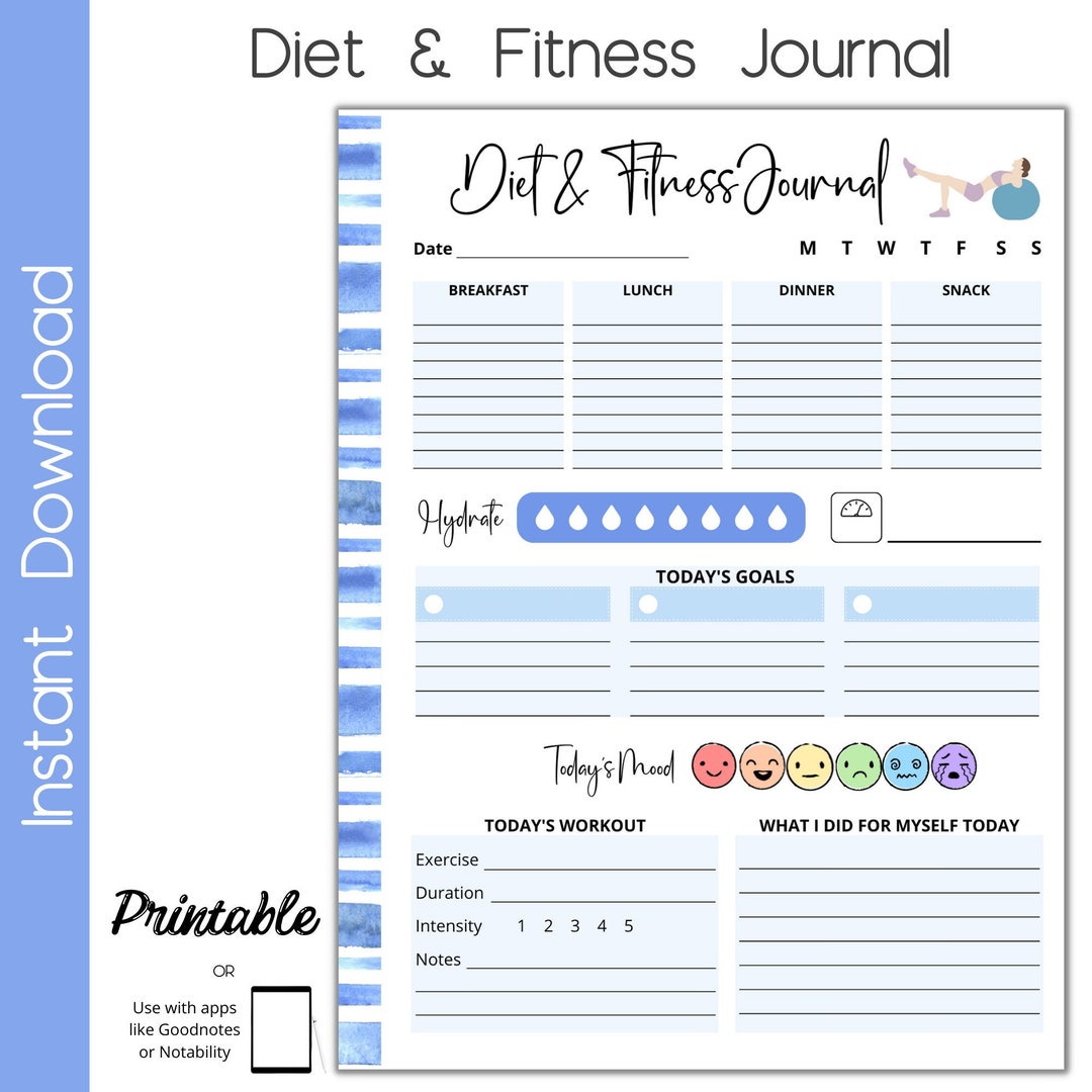 Diet and Workout Journal, Food and Fitness Journal, Workout Planner