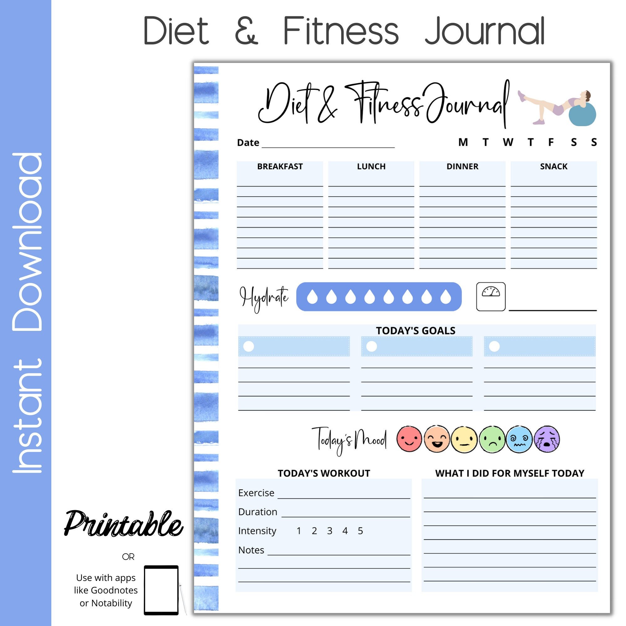 Diet and Workout Journal, Food and Fitness Journal, Workout Planner ...