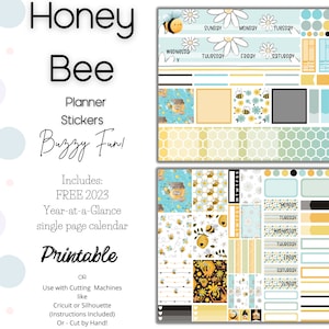 Printable and Digital Honeybee Planner Stickers - Bee-Themed Planner Stickers for Organized Scheduling