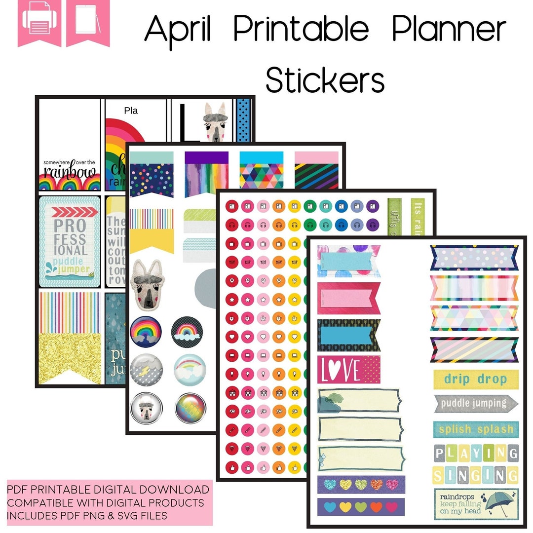 April Monthly Kit, Printable April Planner Stickers, Fits Happy Planner ...