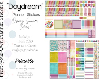 Druckbare Sommer Sticker, digitale Sticker Pack, Sommer Sticker, wöchentliches Kit, Sommer Kit verträumte Farben