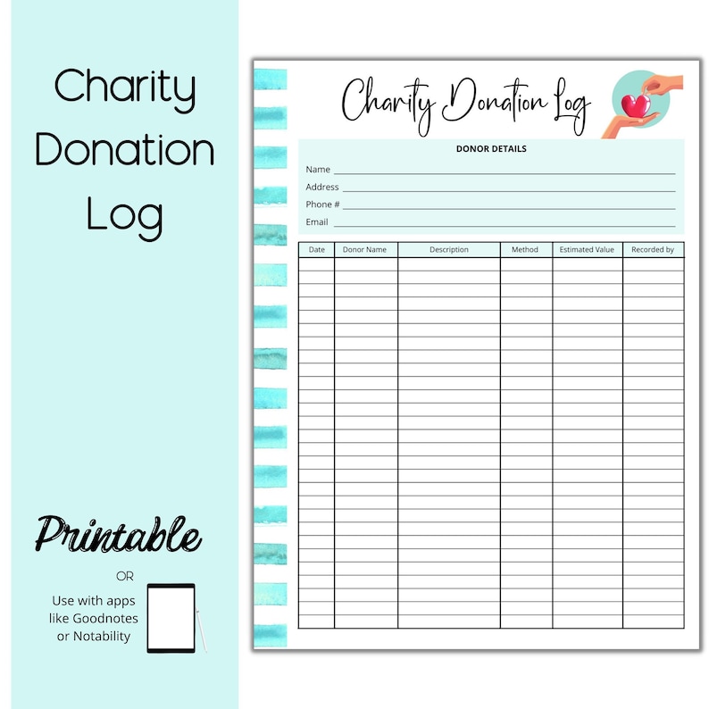 Charity Donation Log, Printable Donation Tracker Etsy