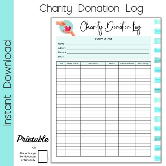 Charity Donation Log Printable Donation Tracker - Etsy