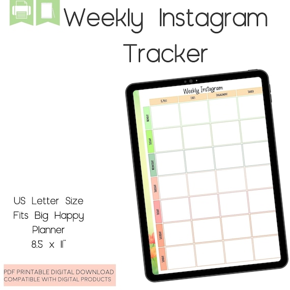 Weekly Instagram Tracker Printable Letter Size Big HP - Etsy Canada