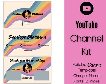 Kit de canal de YouTube, Kit de marca de YouTube, Plantilla de YouTube, Retro