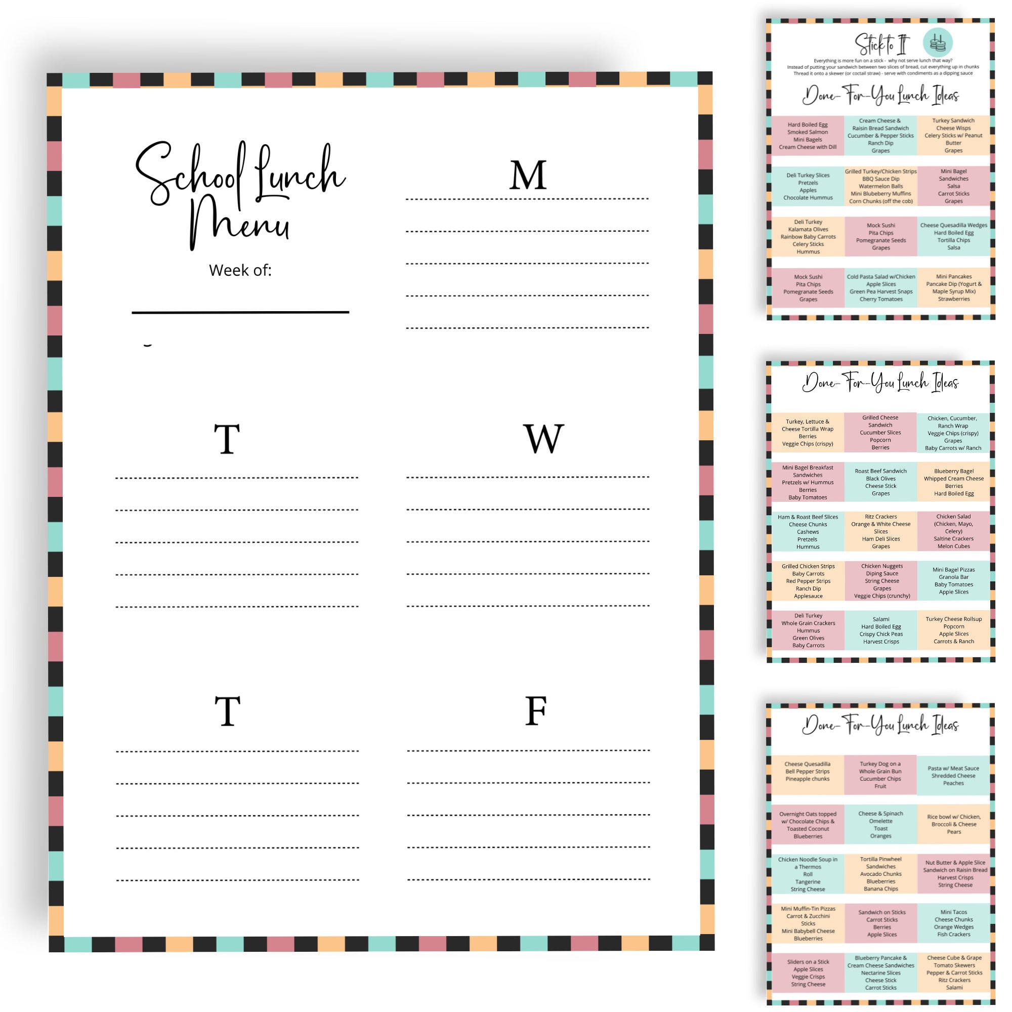 School Lunch Meal Planner, Kids Lunch Ideas - Etsy