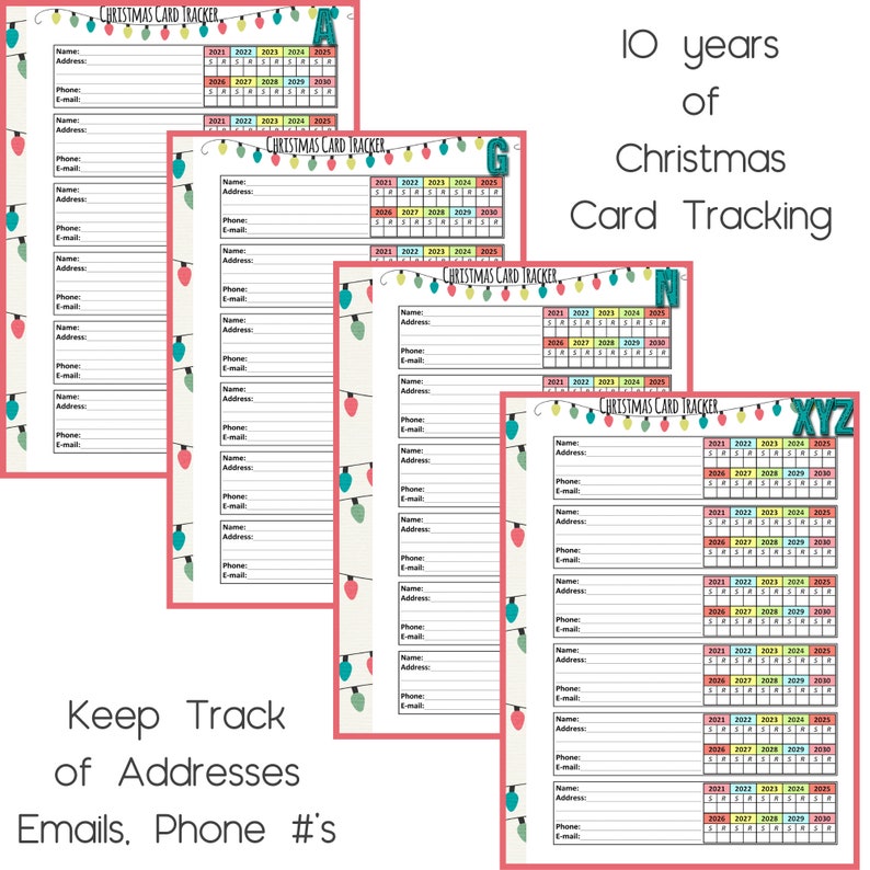 Christmas Card Tracker Printable, 10 Year Tracker, Christmas Record ...