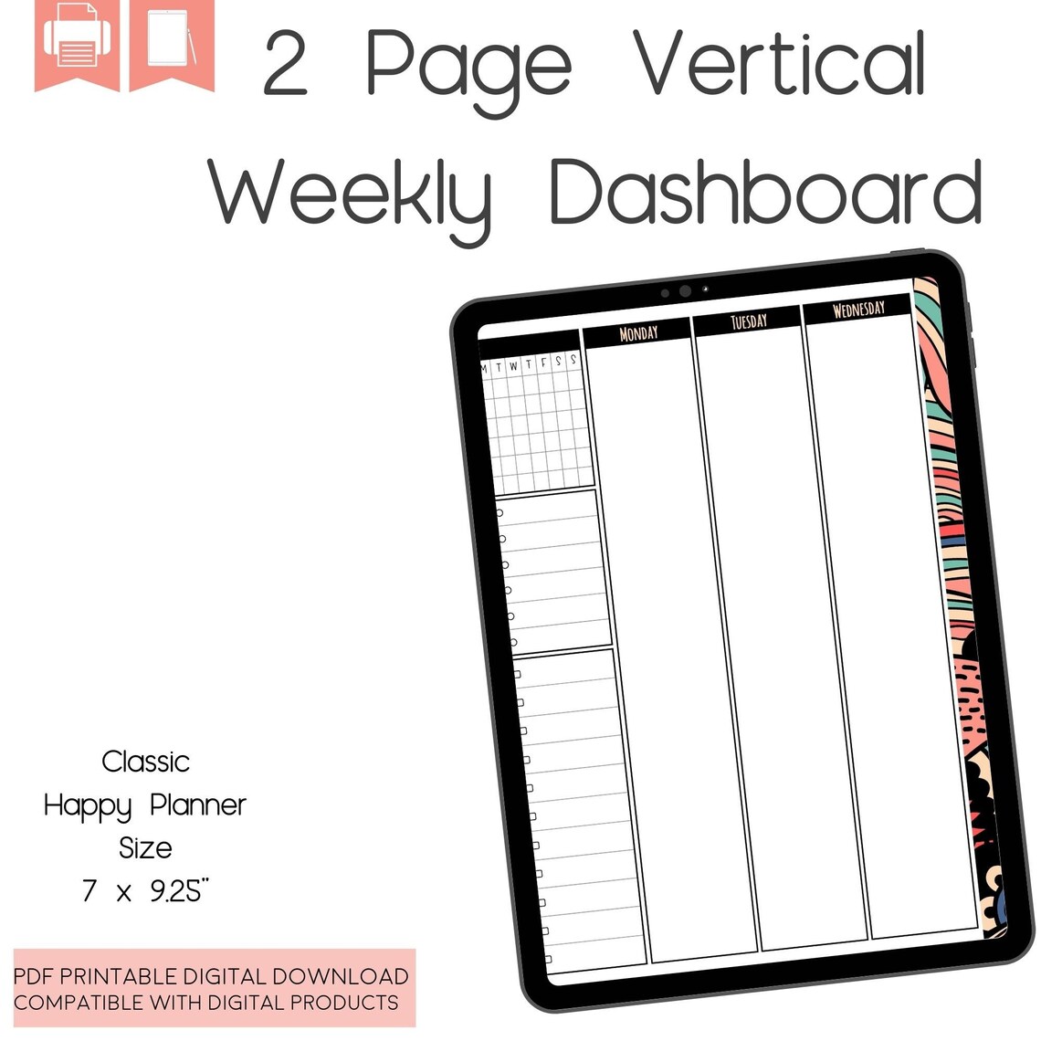 Dashboard Layout, Vertical Planner Dashboard, Printable Planner Dashboard, Classic HP Etsy