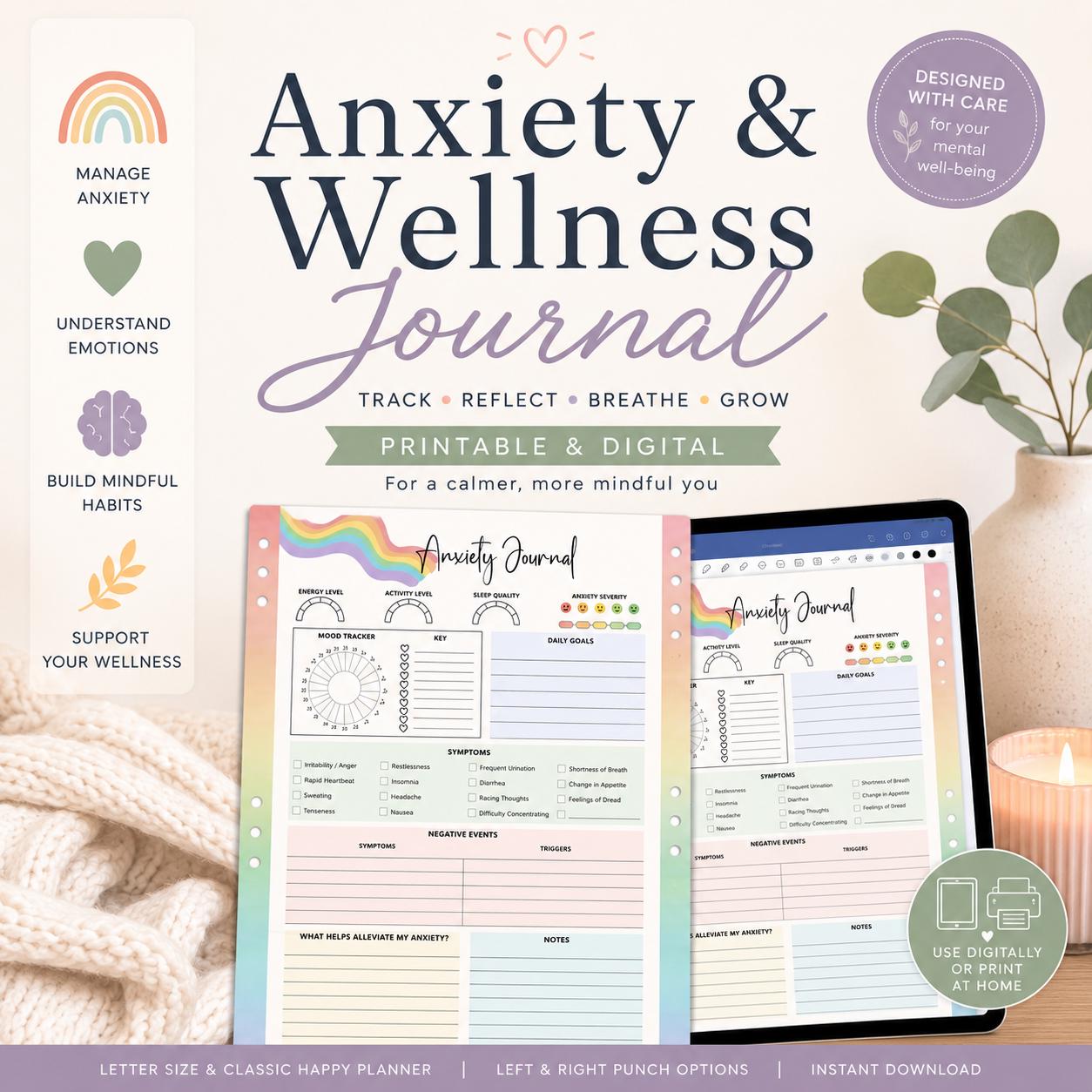Anxiety Journal, Therapy Journal, Mental Health Journal, Self Care, Printable Journal, Goodnotes Journal Page