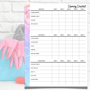 Weekly Cleaning Checklist, Printable Planner, 2 Pages, Happy Planner image 3