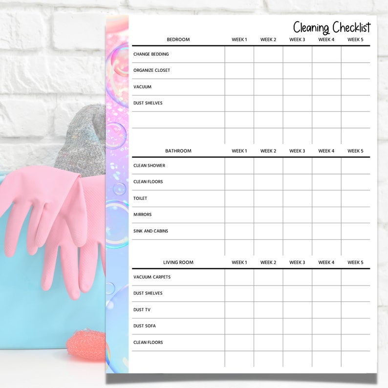 Weekly Cleaning Checklist, Printable Planner, 2 Pages, Happy Planner image 3