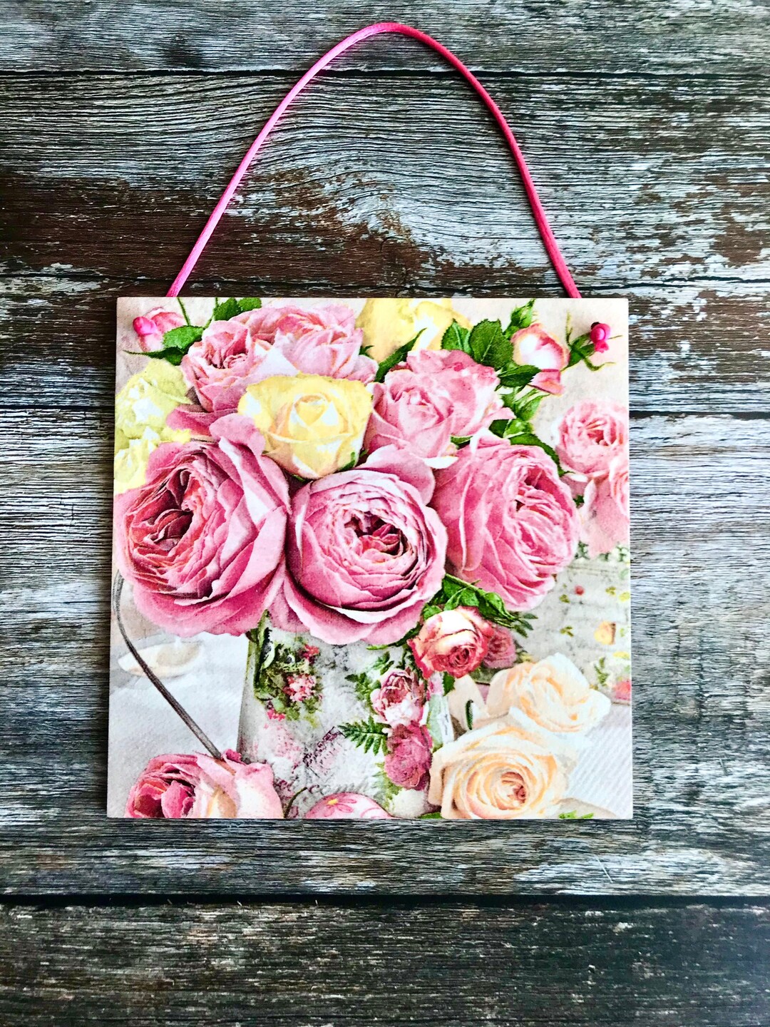 Roses Vintagestyle Decoupaged Wooden Plaque Home Decor or Etsy UK
