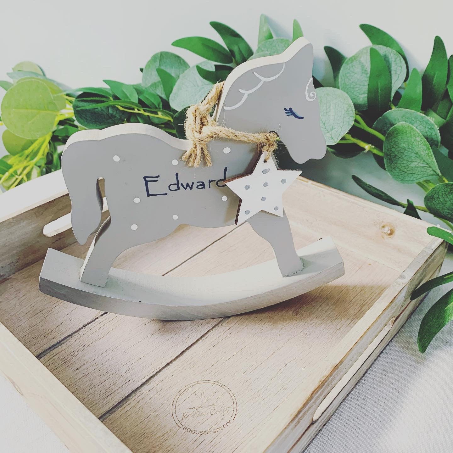 Personalised Grey Rocking Horse Baby Decoration Child Etsy