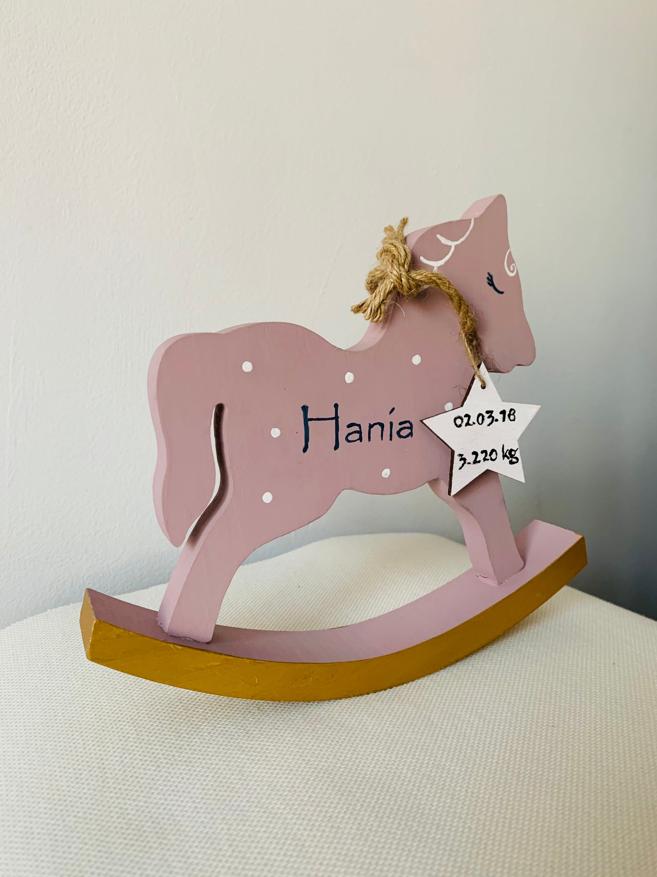 Personalised Pink Blue Grey Rocking Horse, Baby Decoration, Child
