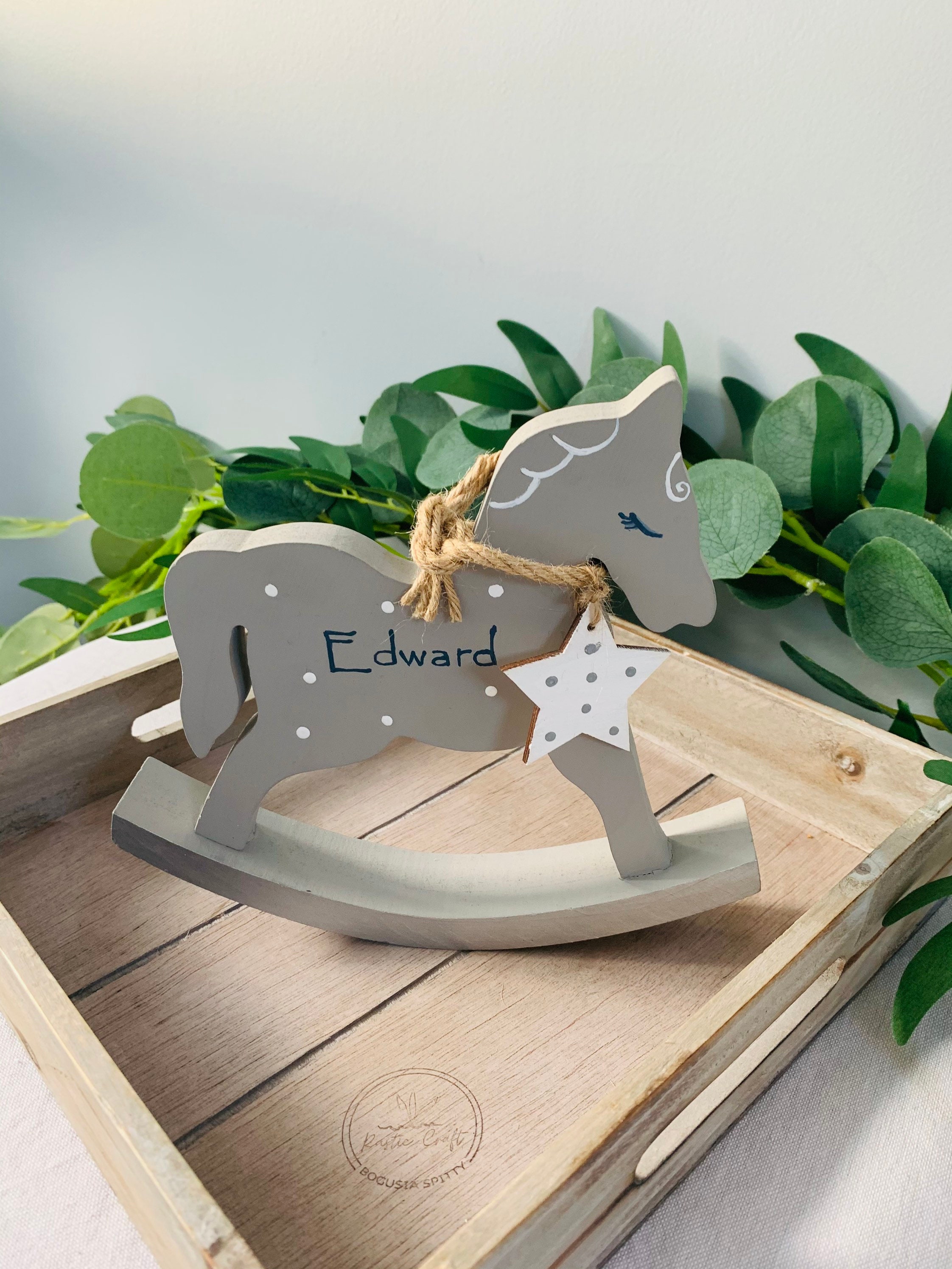 Personalised Grey Rocking Horse Baby Decoration Child Etsy