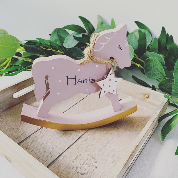 Personalised Pink Blue Grey Rocking Horse Baby Decoration Etsy UK