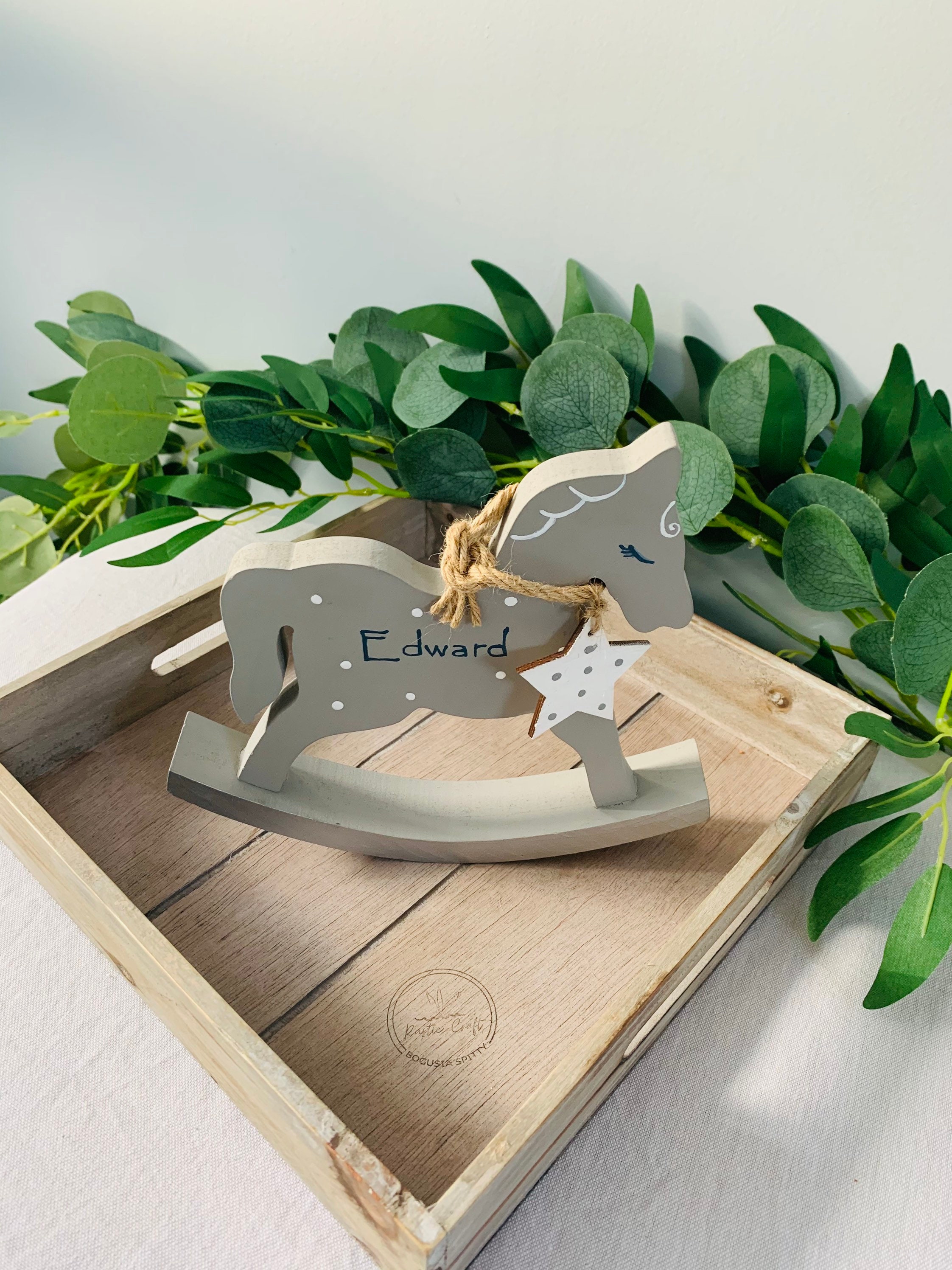 Personalised Grey Rocking Horse Baby Decoration Child Etsy